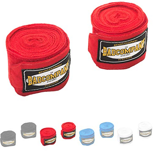 Bad Company Box-Bandagen I Elastische Handgelenksbandagen mit breitem Klettverschluss, Daumenschlaufe und Einer Wickelanleitung für das Boxtraining I Rot 5 m