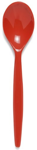 Harfield Red Dessert Spoon (20cm) - Pack of 10 Reusable Virtually Unbreakable Polycarbonate Plastic