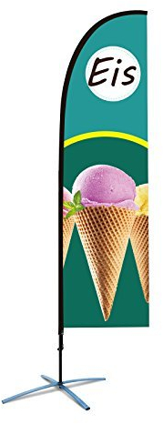 Beachflag Eis über 2m hoch Reklame Eisdiele Werbefahne Werbung Flagge Grün Federform mit Bodenhaltung
