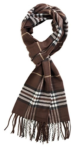 VERONZ Superweicher, luxuriöser Winterschal mit klassischer Kaschmir-Haptik, mit Geschenkbox, Braunes Karomuster, 71 x 12