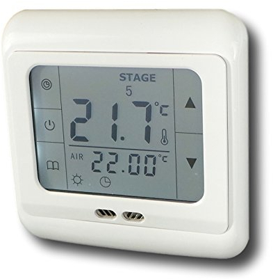 SM-PC®, Raumthermostat Thermostat programmierbar Touchscreen Digital weiße Hintergrundbeleuchtung mit Schaltung ´Stromlos geöffnet´ #897