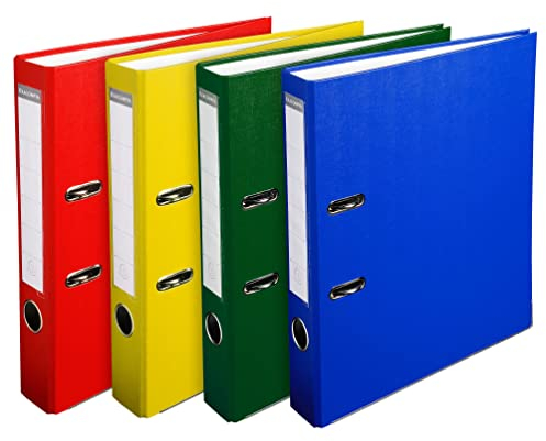 Exacompta 915400B 20er Pack Kunststoff-Ordner 5 cm schmal DIN A4 Kunststoffbezug außen Papierbezug innen Rückenschild austauschbar Ringordner Aktenordner Briefordner Büroordner farbig sortiert
