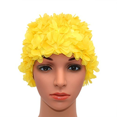 Medifier, cuffia da donna stile rétro con petali, motivo floreale, da piscina, Yellow