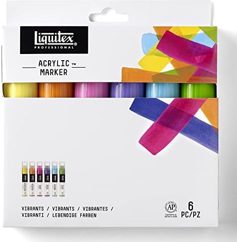 Liquitex 3699246 Professional Paint Acrylfarben Marker, Künstlerpigmente zum Zeichen, Malen auf Papier, Leinwand, Textilien, feine Spitze - 6 Marker Set Lebendige Töne