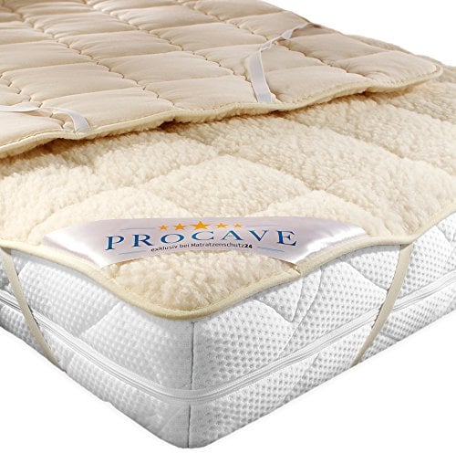 PROCAVE weiches Unterbett mit Lammflor und Schurwolle, hochwertige Matratzen-Topper, Matratzen-Schoner mit 4 Eckgummis, Matratzen-Auflage 90x190 cm