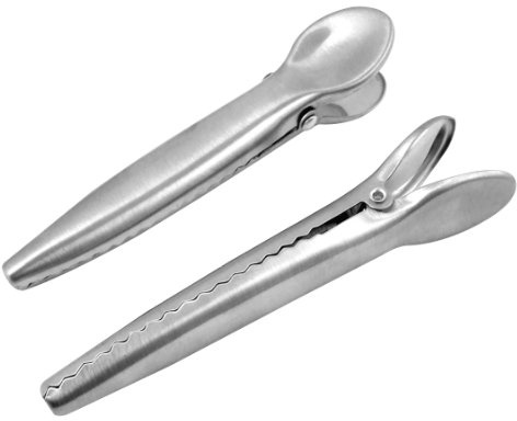 Premier Housewares Bag Clips, Stainless Steel - Set of 2, Silver, H1 x W12 x D1cm