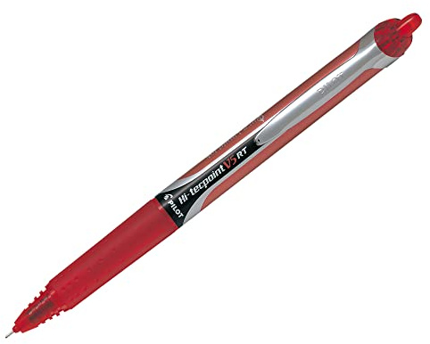Pilot V5 RT liquid ink retractable rollerball pen with 0.3mm line width and red ink, BOX of 12