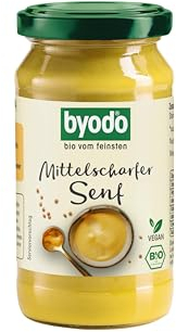 Byodo Bio Mittelscharfer Senf 6er Pack (6 x 200 ml) - Bio-Zutaten, Köstlich-Cremig & Würzig, Ideal für die Gourmet-Küche, Frisch & Handgefertigt, Bewahren im Kühlschrank, Premium Qualität