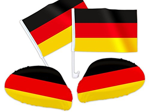 4 tlg. Alsino WM Deutschland DE-01 WM Fanartikel Auto Fanset Fanpaket AutoflaggenSpiegelüberzug Autofahne
