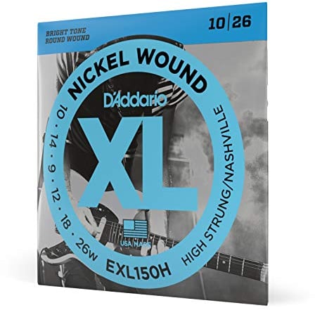 D'Addario Corde Chitarra Elettrica - EXL150H - Set Corde per Chitarra Elettrica per Ferita Nichel - 6 Corde - High-Strung/Nashville Tuning, 10-26 - 1-Paccetto
