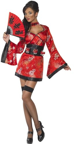 Smiffys Vodka Geisha Costume, Red Dress and Belt with Shot Glass Holders, Around The World Fancy Dress, Comedy Dress Up Costumes
