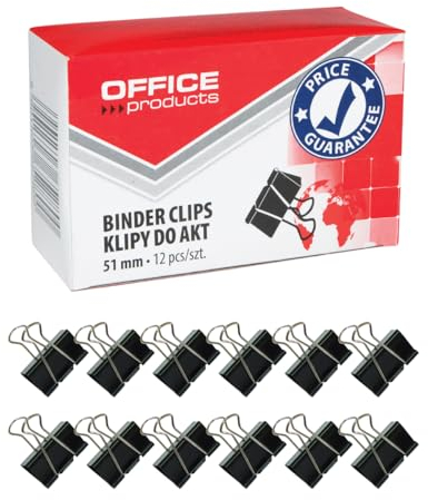 Office Products Lot de 12 pinces à papier 51 mm en métal/noir/argenté/résistantes à la déformation/trombones
