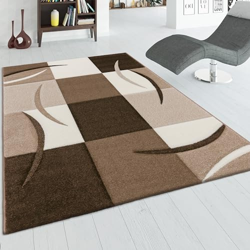 Paco Home Designer Teppich mit Konturenschnitt Karo Muster Braun Beige, Grösse:240x330 cm