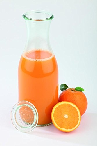 APS 6 bouteilles en verre originales WECK de 1 litre avec couvercle, Ø 6 cm, H : 25,5 cm, bouteilles pour jus, smoothies, vinaigrettes, lavables au lave-vaisselle