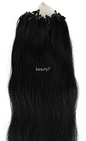 Beauty7 100 STK Echthaarstraehnen Remy Echthaar Haarverlaengerung Loop Micro Ring Microring Haare 50cm 0,5g Echthaar Extensions Straehnen 20 Zoll Tiefschwarz Schwarz #1