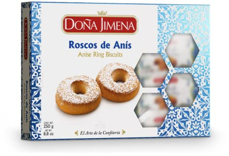 Doña Jimena - Estuche de Roscos de Anís, Elaborados de Forma Tradicional, Típico Dulce Navideño, Rosquillas de Calidad Suprema, Estuche de Roscos de Anís Artesanales, Almendra, 250 Gramos