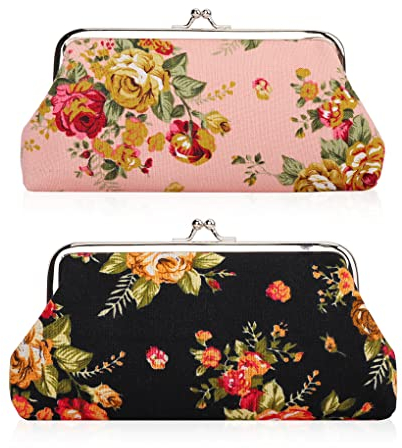 Oyachic Münzbörsen 2 Stück Münzbeutel Täschchen Portemonnaie Coin Purse Pouch Wallet Münzen Geldbeutel Verschlussart Geldbörse Geldtasche Münze Beutel Damen Mädchen Geschenk