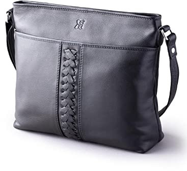 Lakeland Leather Women's Real Leather Farlam Shoulder Hand Bag with Pocket Plait Detail Adjustable Strap in Black