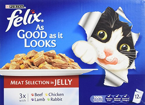 Felix As Good as it Looks Meat Selection in Jelly 12 x 100 g (Pack of 4, Total 48 Pouches)