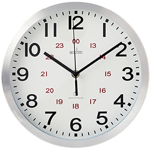 Acctim Metal Radio Controlled Wall Clock, Aluminium, White, 25cm Diameter