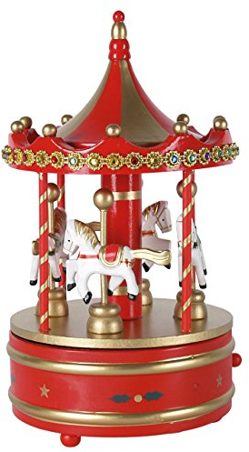 Spieluhr Karussell, H: 23 cm, rot/Gold, handbemalt im Kunsthandwerks-Stil
