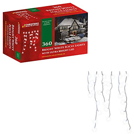 Christmas Workshop 78640 360 Icicle LED Outdoor Christmas Lights | 8.5 Metres | Bright White Colour | Indoor & Outdoor Fairy Lights | Weddings & Gardens | 8 Functions | Mains Powered