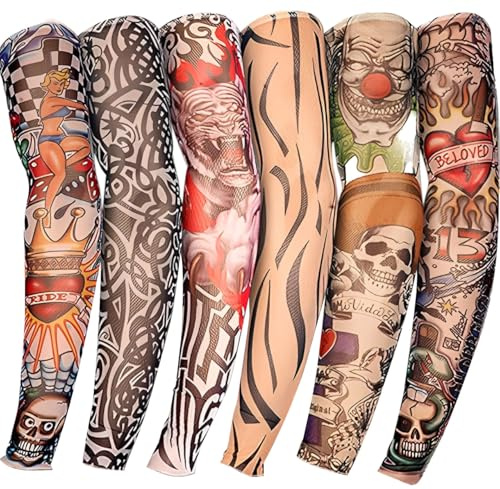 YARIEW Tattoo Sleeves for Men, 6Pcs Arm Sleeves Fake Tattoos Sleeves to Cover Arms Sun Protection Sleeves Tattoo Sleeve Covers Temporary Tattoo Sleeves for Men Halloween (Set 1)