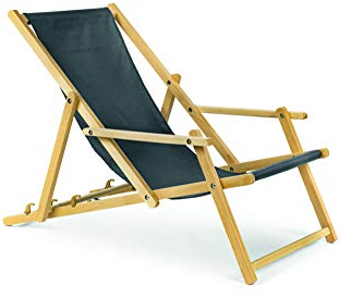 BAS Holz Sonnenliege Strandliege Liegestuhl aus Holz 3 Stufen Klappbare Gartenliege mit Armauflagen grau