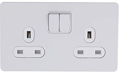 Schneider Electric Ultimate Screwless Flat Plate - Switched Double Power Socket, Double Pole, 13A, GU3420DWPW, Painted White with White Insert, 2 Gangs