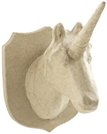 Décopatch SA180O Träger S aus Pappmaché, Trophée Einhorn, 21 x 18 x 15.5 cm, zum Verzieren, Kartonbraun