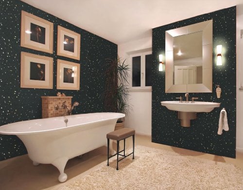 Bathroom Cladding 5mm Black Diamond Stone Wall Panels & Ceiling Panels AKA Black Sparkle. Tongue and Grooved Ideal for your bath/shower walls going over tiles and on your ceiling 100% waterproof