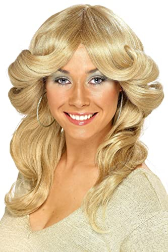 Smiffys 70er Jahre Perücke, Blond, Lang, wellig & durchgestuft