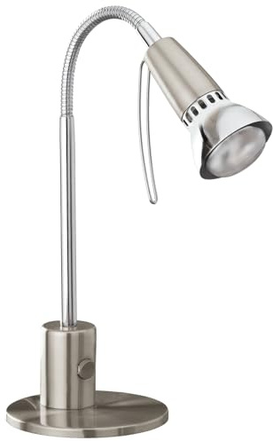 EGLO Tischlampe Fox 1, 1 flammige Tischleuchte, Klassisch | Schreibtischlampe aus Stahl, Bürolampe in Nickel-Matt, Chrom, E14 Fassung