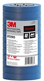 3M Pro Malerabdeckband 2090 - 12 Rollen, 18 mm x 50 m, Blau - für glatte Oberflächen, UV-beständig, innen und außen