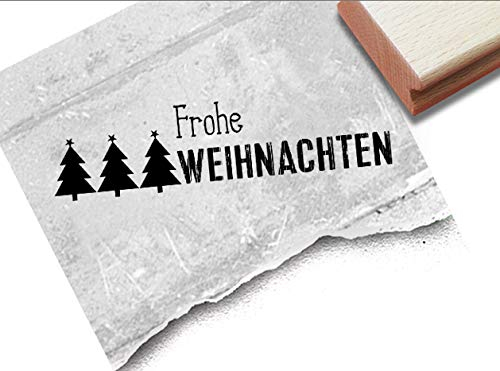 Stempel Weihnachtsstempel FROHE WEIHNACHTEN mit Tannenbäumen - Textstempel Karten Geschenkanhänger Geschenk Weihnachtsdeko Basteln - zAcheR-fineT
