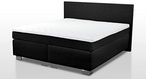 Charlottes Möbelkaufhaus Boxspringbett 140x200cm Stoff Schwarz Doppelunterfederung. Inkl. Matratze und Topper nach Wahl Härtegrad H2 H3 140 x 200 cm (140x200 cm, Schwarz Stoff)
