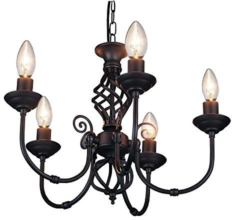 Matt Black 5 Arm Pendant Light with Twist Knot Design by Happy Homewares