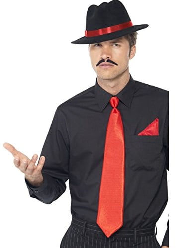 Smiffys Gangster Trilby Hut, Krawatte & Taschentuch, Rot
