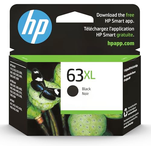 HP 63XL Black High-Yield Printer Ink Cartridge Printers | Works with DeskJet 1112, 2130, 3630;Envy 4510, 4520; OfficeJet 3830, 4650, 5200 | Eligible for Instant Ink | F6U64AN