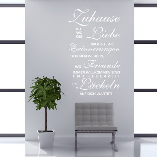 biseler Wandtattoo XXL Zuhause ist wo die Liebe wohnt Spruch Wohnzimmer Wandaufkleber (Weiß, 120 cm x 60 cm)