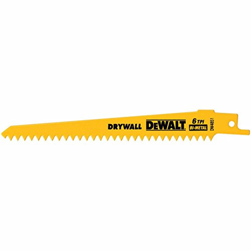 DEWALT Reciprocating Saw Blades, Plaster Cutting, 6-Inch, 6 TPI, 5-Pack (DW4851) , Yellow