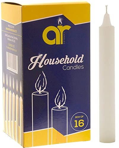 AR Unscented White Household Candles 12.5cm – Pack of 16 – Shabbos/Shabbat Candles for Emergency, Power Cuts, Home Use, Prayer, Vigil, Church, Decoration, Long Burn, Utility & Everyday Use