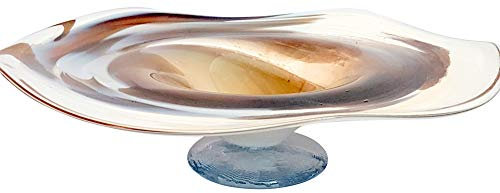 Oberstdorfer Glashütte Schale farbige Glasschale mit welligem Rand braun beige Weiss marmorierter Kristallglas Teller mundgeblasen Durchmesser ca. 22 cm