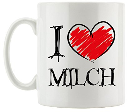 Pixxprint I Love Milch Fun Tasse, ca. 300ml Fassungsvermögen, Keramik Weiß, Spülmaschinenfest