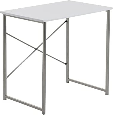 Harbour Housewares Industrial Office Desk - 80cm - White - PC Computer Workstation Contemporary Laptop Durable Tubular Steel Compact Wooden Desk for Study, Offices