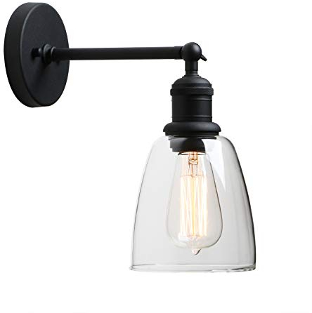 Yosoan Glocken-Klar Glas Wandleuchten Vintage Industrie Loft-Wandlampen Antik Deko Design Wandbeleuchtung Badezimmerleuchte, Badezimmerlampe, Innenleuchte, spritzwassergeschützt (Schwarz Farbe)