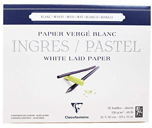 Clairefontaine 96482C Zeichenblock Ingres (kopfseitig geleimt, 24 x 30 cm, 25 Blatt, gekörnt, 130 g, ideal für Trockentechniken, Pastell) weiß