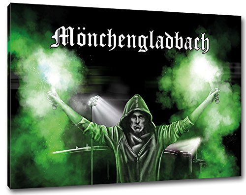 Ultras Mönchengladbach Bengalo Format: 120x80, Bild auf Leinwand XL, fertig gerahmt