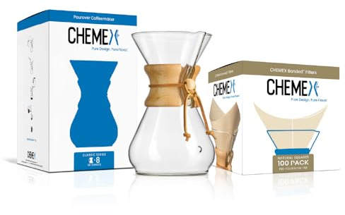 CHEMEX Lot - Série Classic 8 tasses Cafetière - Filtres carrés 100 ct - Emballage exclusif