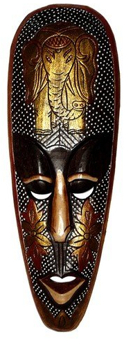 Wogeka Top Gold Holz Wand Maske 50 cm Elefant Deko Handarbeit Schnitzerei Tier Afrika Maske25